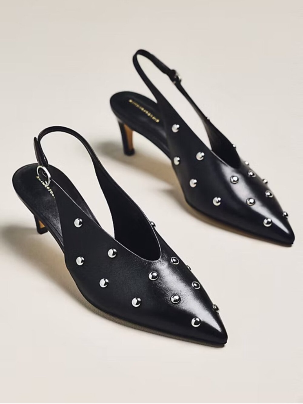 Anthropologie Pointed-Toe Slingback Leather Studded Pumps